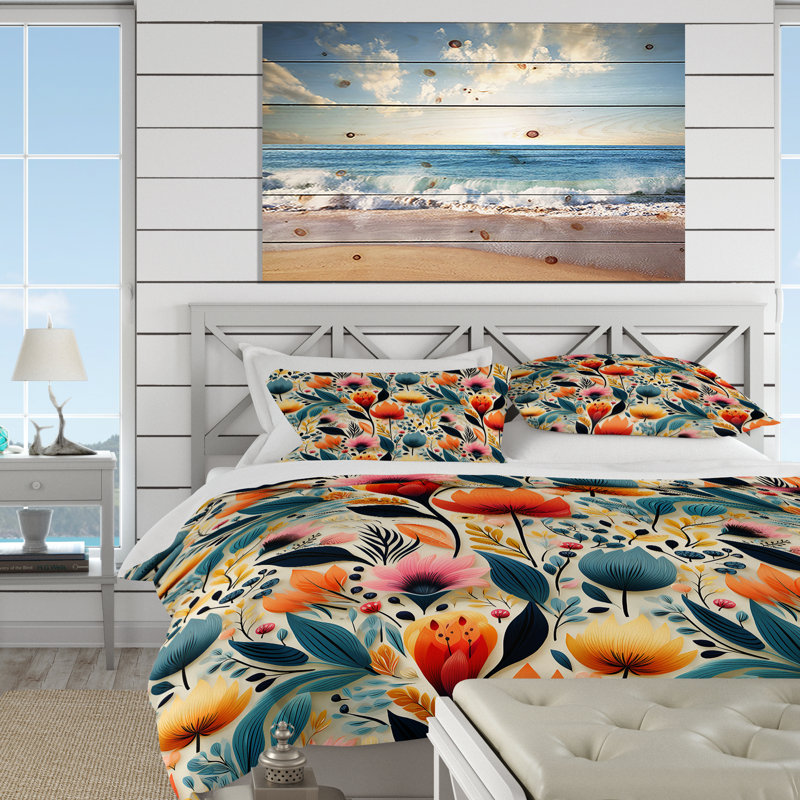 Design Art Botanical Pastel Color Flowers Composition Botanical Duvet Cover Set Microfiber Polyester Wayfair